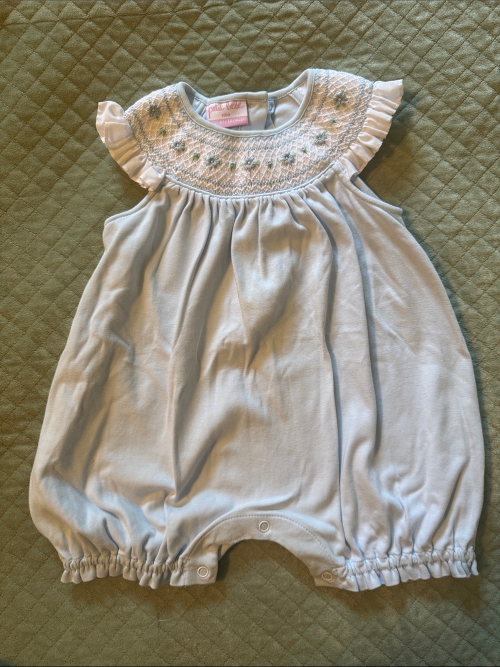 Petit Baby 
Hand Smocked Light Blue Baby Romper